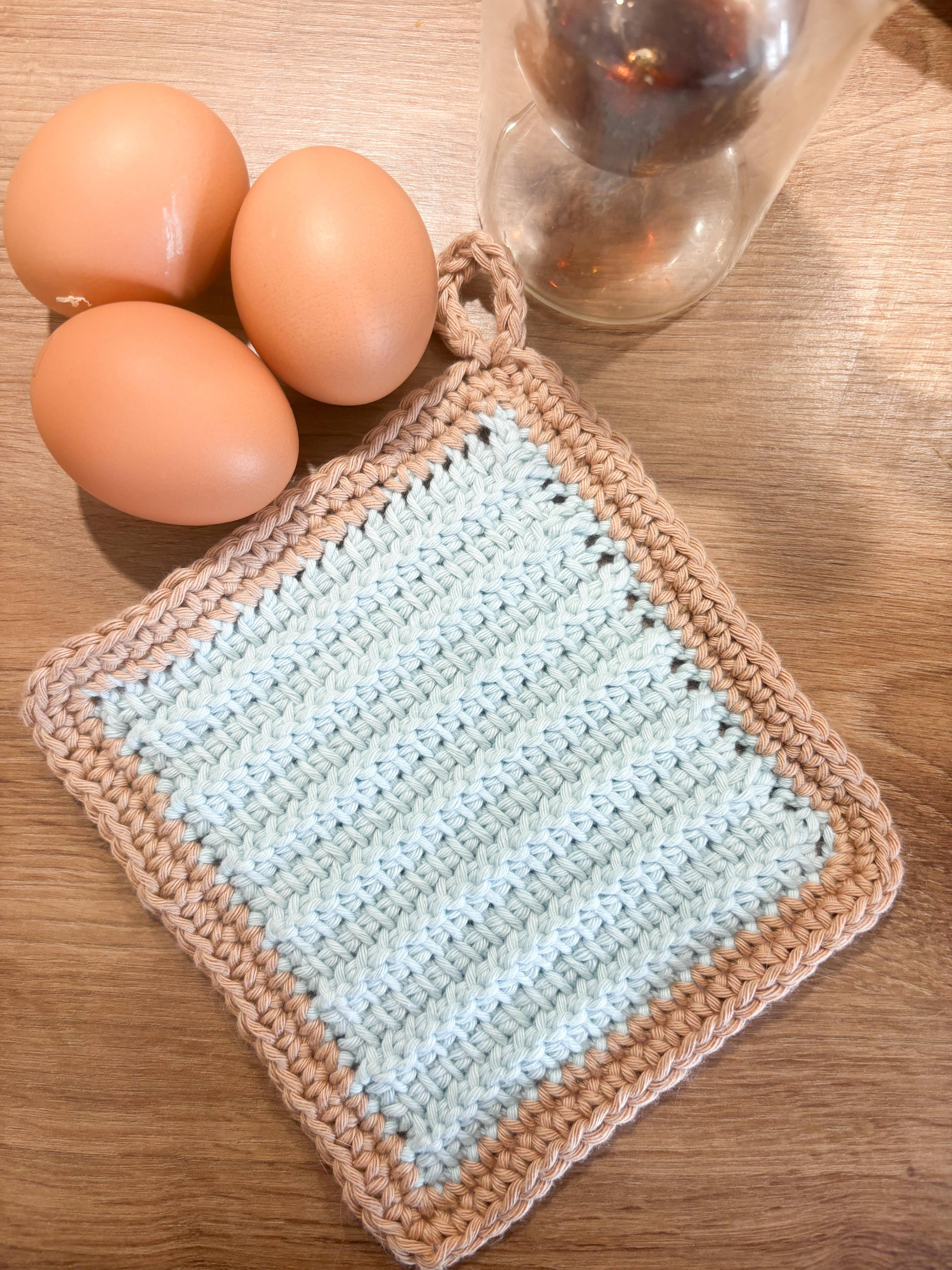 Manique/dessous de plat (bleu et beige)