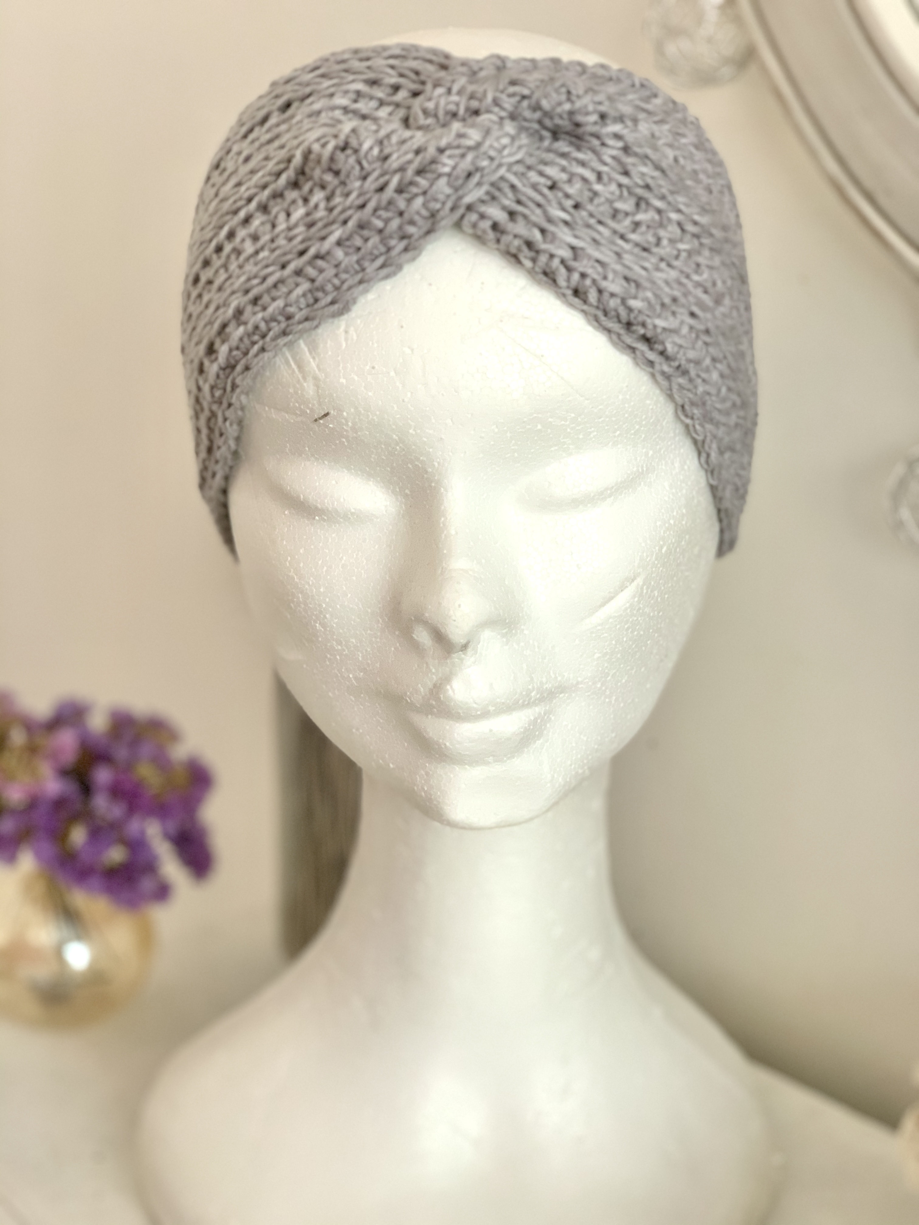 Headband en pur cachemire gris clair
