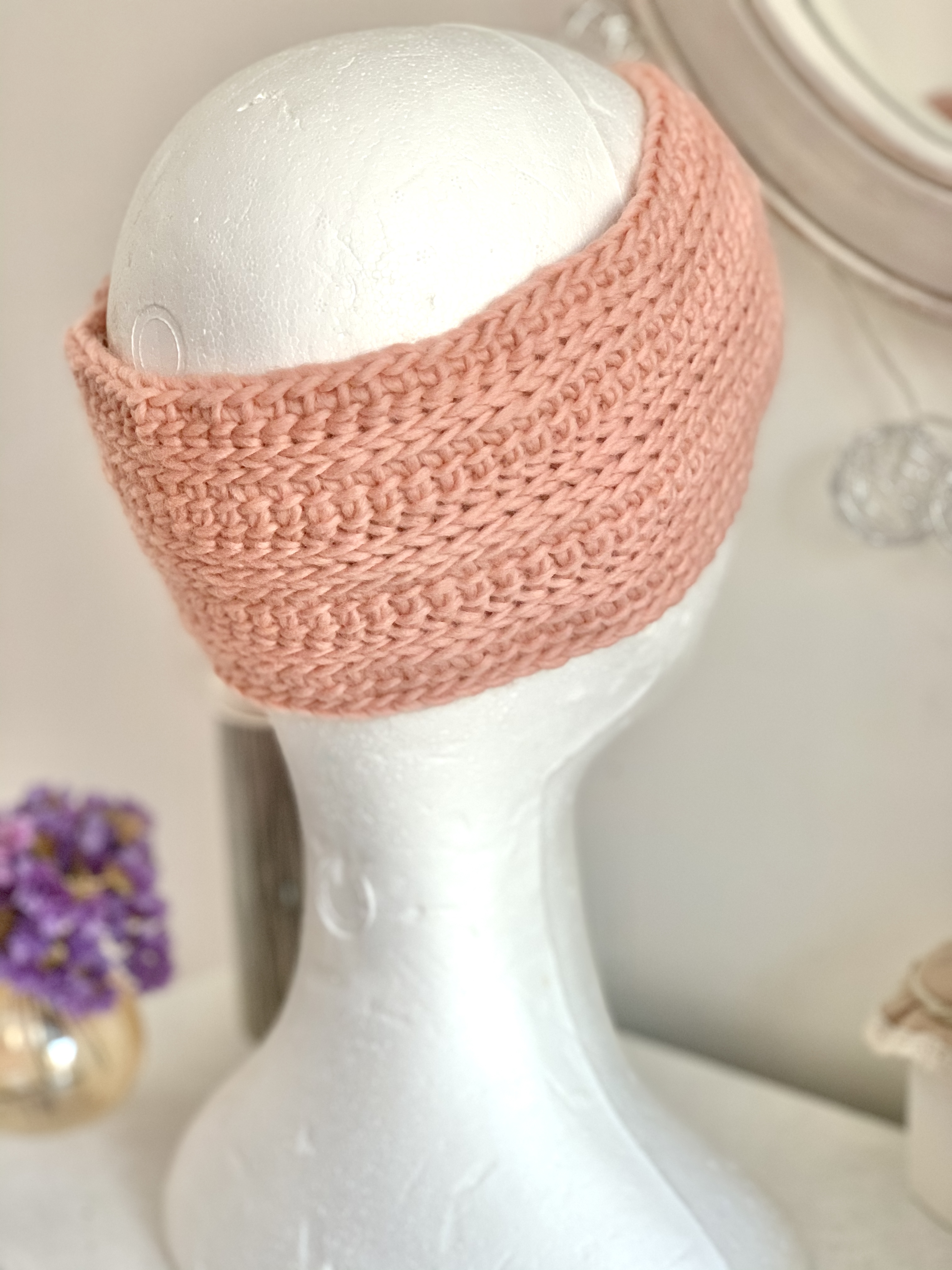 Headband en pure laine rose pâle